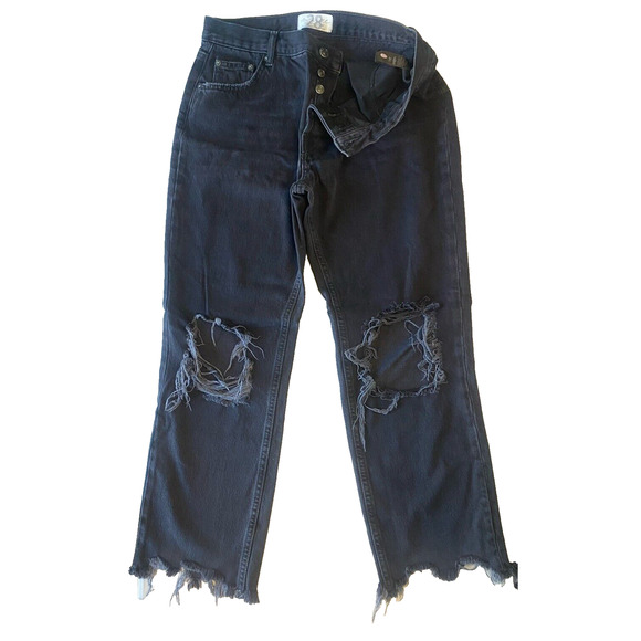 We the Free Jeans Womens Size 28 Black Thrashed Distressed Maggie Denim Pants - Picture 2 of 14